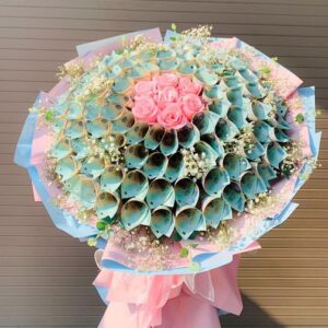 Lẵng hoa tiền 50k màu hồng siêu đẹp